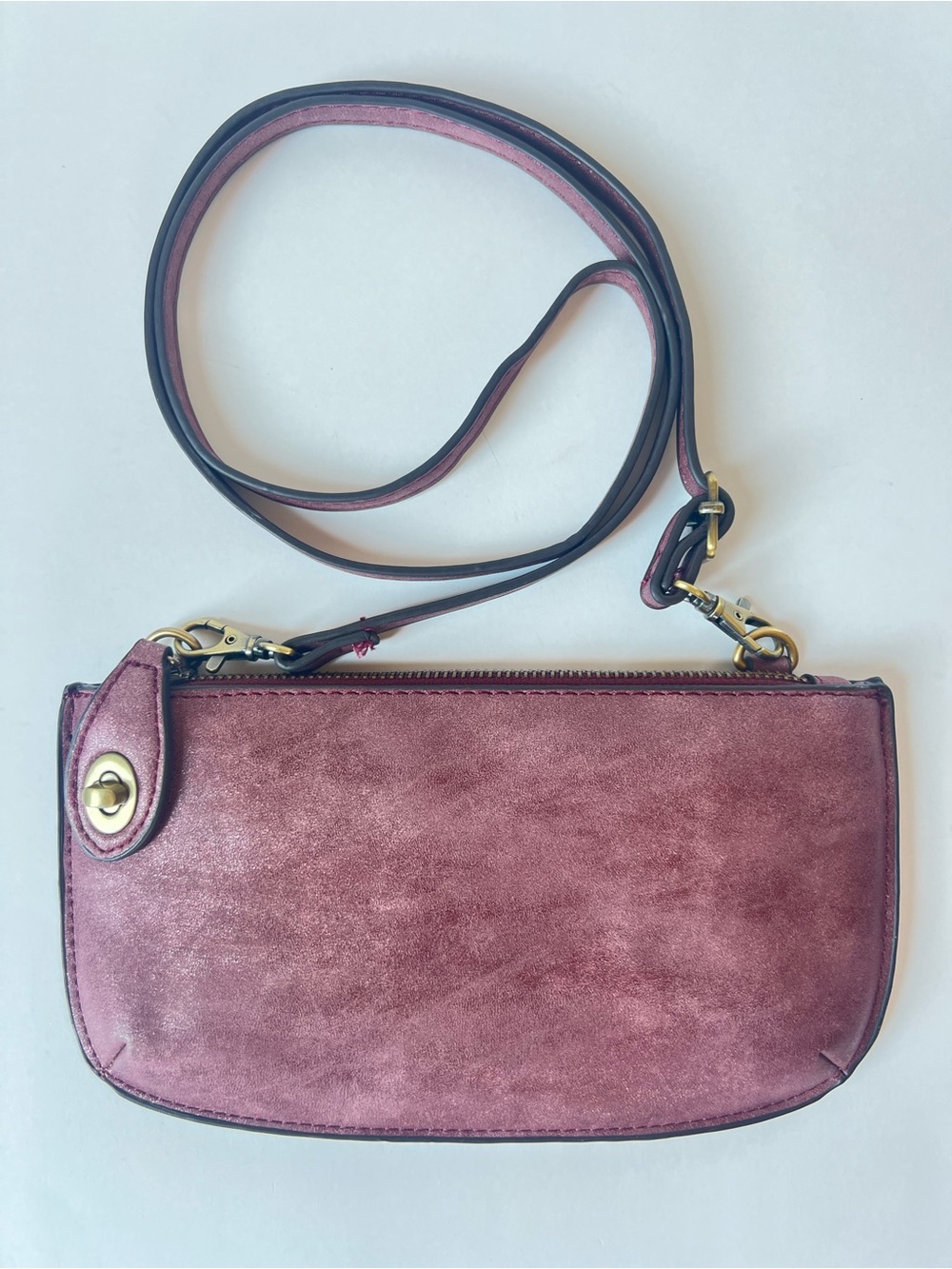 Joy Susan Vegan Faux Suede Crossbody Bag Wallet in Mulberry Boho